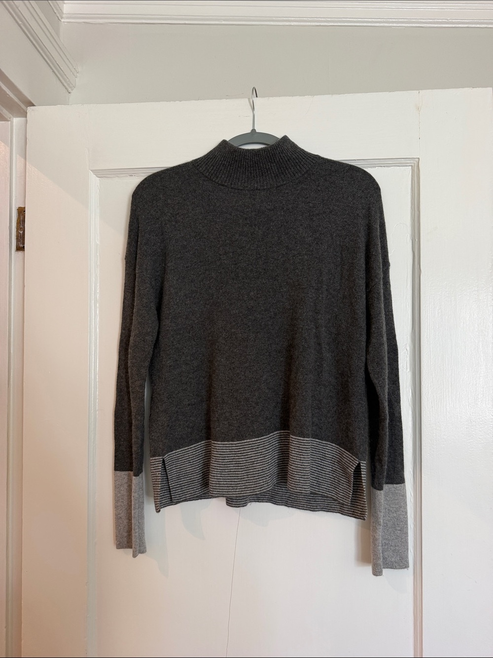 100% cashmere Griffen Charcoal & Light Gray Mock Neck Sweater